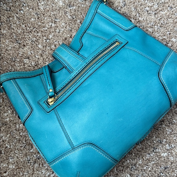 Coach Hamptons Slim Ocean Blue Leather Medium Hobo Shoulder Bag - Picture 5 of 7